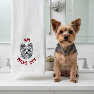 Yorkie Personalized Embroidered Hand Towel with your pet name Dog cat horses